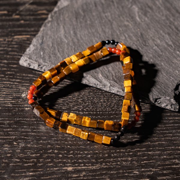 96pcs Double Circle Square Tiger's Eye Black Agate Red Agate Bracelet-Attracting wealth increases courage