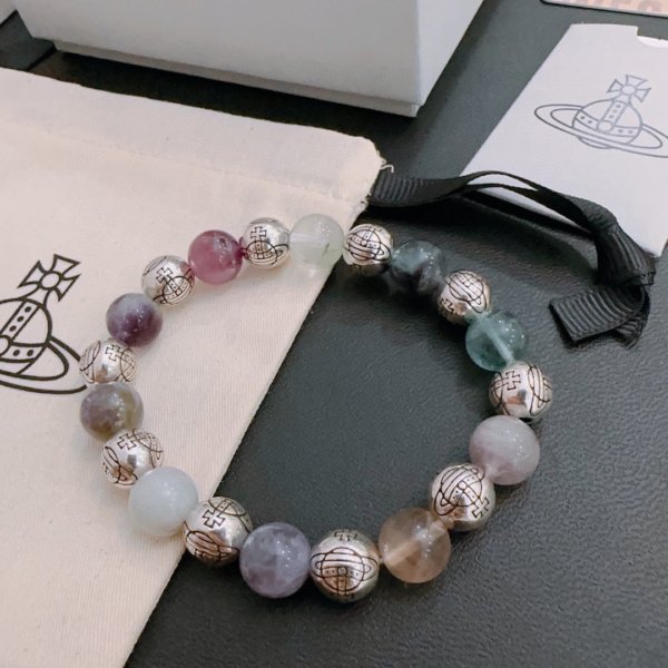 Saturn logo multi-element agate Thai silver style bracelet